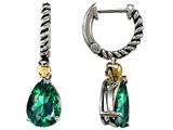Rope Design Simulated Emerald 10x7 Pear Hoop Drop Hanging Earrings