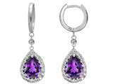 Original Star K™ Simulated Amethyst 1.50 Inch Drop Earrings Dangling On 35mm Huggie Hoop