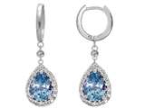 Original Star K™ Oval 9x7mm Simulated Aquamarine Drop Earrings Dangling On Huggie Hoop