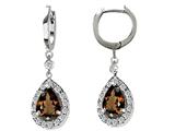 Original Star K™ Genuine Smoky Quartz 1.50 Inch Drop Earrings Dangling On 35mm Huggie Hoop