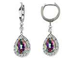 Original Star K™ Pear Shape 9x7mm Rainbow Mystic Topaz Drop Earrings Dangling On Huggie Hoop