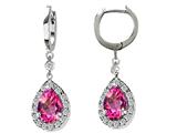 Original Star K™ Oval 9x7mm Lab Created Pink Sapphire Drop Earrings Dangling On Huggie Hoop