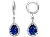 Original Star K™ Lab Created Sapphire 1.50 Inch Drop Earrings Dangling On 35mm Huggie Hoop