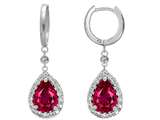 Original Star K™ Created Ruby 1.50 Inch Drop Earrings Dangling On 35mm Huggie Hoop