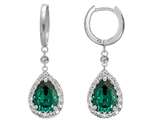 Original Star K™ Oval 9x7mm Simulated Emerald Drop Earrings Dangling On Huggie Hoop