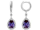 Original Star K™ Simulated Alexandrite 1.50 Inch Drop Earrings Dangling On 35mm Huggie Hoop