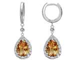 Original Star K™ Oval 9x7mm Simulated Lemon Quartz Drop Earrings Dangling On Huggie Hoop
