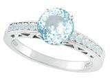 Tommaso Design™ Genuine Aquamarine and Diamond Solitaire Engagement Ring