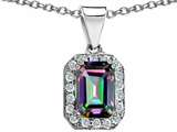 Original Star K™ Genuine Emerald Cut Mystic Rainbow Topaz Pendant