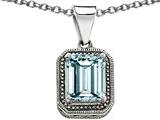 Original Star K™ 925 Bali Style Genuine Emerald Cut Aquamarine Pendant