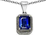 Original Star K™ 925 Bali Style Emerald Cut 10x8mm Created Sapphire Pendant