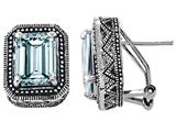 Original Star K™ 925 Bali Style Genuine Emerald Cut Aquamarine Earrings