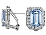 Original Star K™ Emerald Cut Simulated Aquamarine Earrings