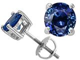 Tommaso Design™ Round 7mm Genuine Sapphire Screw Back Earring Studs