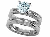 Original Star K™ Genuine Round Aquamarine Engagement Wedding Set