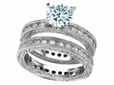 Original Star K™ Genuine Round Aquamarine Eternity Wedding Set