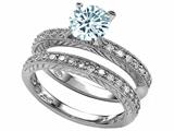 Original Star K™ Genuine Round Aquamarine Wedding Set