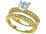 Original Star K™ Genuine Round Aquamarine Wedding Set