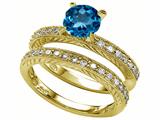 Original Star K™ Genuine Round Blue Topaz Wedding Set