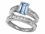 Original Star K™ Simulated Emerald Cut Aquamarine Wedding Set
