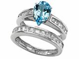 Original Star K™ Genuine Pear Shape Blue Topaz Wedding Set