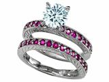 Original Star K™ Genuine Round Aquamarine Wedding Set