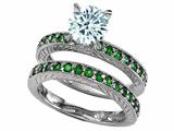Original Star K™ Genuine Round Aquamarine Wedding Set