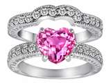 Original Star K™ 8mm Heart Shape Created Pink Sapphire Wedding Set