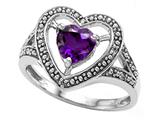 Tommaso Design™ Heart Shape Genuine Amethyst and Diamond Ring