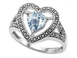 Tommaso Design™ Heart Shape 6mm Genuine Aquamarine and Diamond Ring