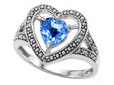 Tommaso Design™ Heart Shape 6mm Genuine Blue Topaz and Diamond Ring