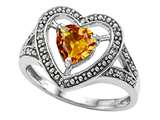 Tommaso Design™ Heart Shape 6mm Genuine Citrine and Diamond Ring