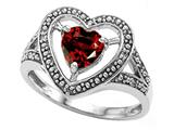 Tommaso Design™ Heart Shape 6mm Genuine Garnet and Diamond Ring