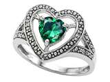 Tommaso Design™ Heart Shape 6mm Simulated Emerald And Diamond Ring