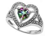 Tommaso Design™ Heart Shape 6mm Mystic Rainbow Topaz and Diamond Ring