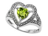 Tommaso Design™ Heart Shape 6mm Genuine Peridot and Diamond Ring