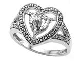 Tommaso Design™ Heart Shape 6mm Genuine White Topaz and Diamond Ring