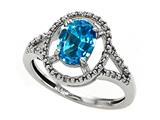 Tommaso Design™ Oval 8x6mm Genuine Blue Topaz and Diamond Ring