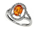 Tommaso Design™ Oval 8x6mm Genuine Orange Sapphire and Diamond Ring
