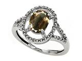 Tommaso Design™ Oval 8x6mm Genuine Smoky Quartz and Diamond Ring