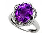 Tommaso Design™ Oval 12x10mm Genuine Amethyst and Diamond Ring