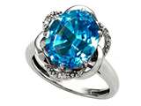 Tommaso Design™ Oval 12x10mm Genuine Blue Topaz and Diamond Ring