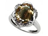 Tommaso Design™ Oval 12x10mm Genuine Smoky Quartz and Diamond Ring