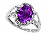 Tommaso Design™ Oval 10x8mm Genuine Amethyst and Diamond Ring