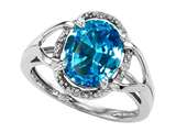 Tommaso Design™ Oval 10x8mm Genuine Blue Topaz and Diamond Ring