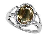 Tommaso Design™ Oval 10x8mm Genuine Smoky Quartz and Diamond Ring