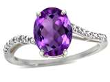 Tommaso Design™ Oval 10x8mm Genuine Amethyst and Diamond Ring