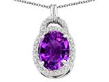 Tommaso Design™ Oval 10x8mm Genuine Amethyst and Diamond Pendant