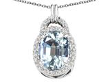 Tommaso Design™ Oval 10x8mm Genuine Aquamarine and Diamond Pendant