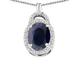 Tommaso Design™ Oval 10x8mm Genuine Black Sapphire and Diamond Pendant